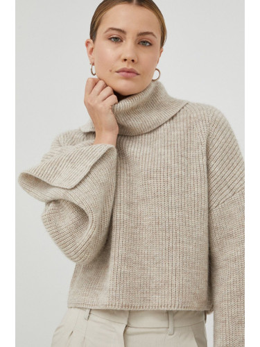Вълнен пуловер Herskind дамски в бежово от топла материя с поло