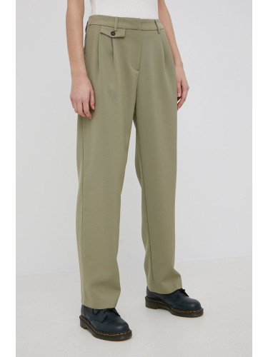 Панталони Only дамски в зелено със стандартна кройка, с висока талия