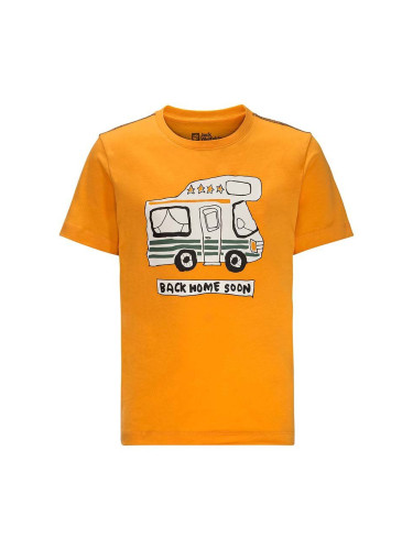 Детска памучна тениска Jack Wolfskin WOLF & VAN T B в оранжево с принт
