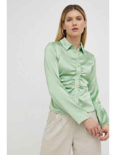 Риза Samsoe Samsoe дамска в зелено с кройка по тялото с класическа яка