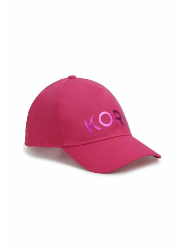 Детска памучна шапка Michael Kors в лилаво с апликация