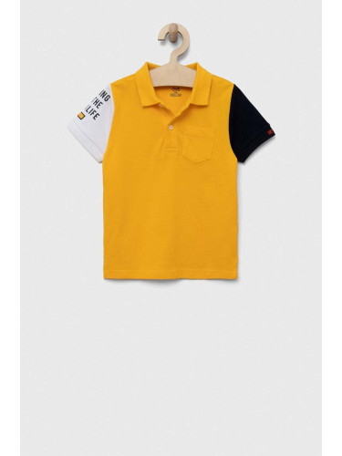 Детска памучна тениска с яка OVS в жълто с десен