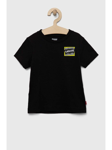 Детска памучна тениска Levi's в черно с принт