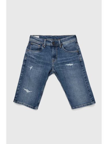 Детски дънков къс панталон Pepe Jeans Cashed Short Repair в синьо с регулируема талия