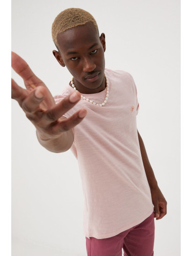Памучна тениска Premium by Jack&Jones в розово с изчистен дизайн