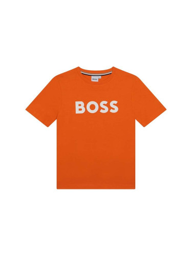 Детска памучна тениска BOSS в оранжево с принт