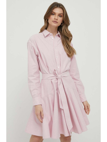 Памучна рокля Polo Ralph Lauren в розово къс модел разкроен модел