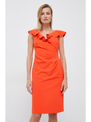 Рокля Lauren Ralph Lauren в оранжево къс модел с кройка по тялото