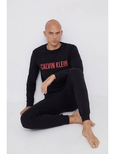 Горнище на пижама с дълги ръкави Calvin Klein Underwear в черно с изчистен дизайн