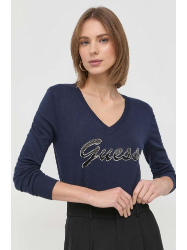 Пуловер Guess дамски в тъмносиньо от лека материя