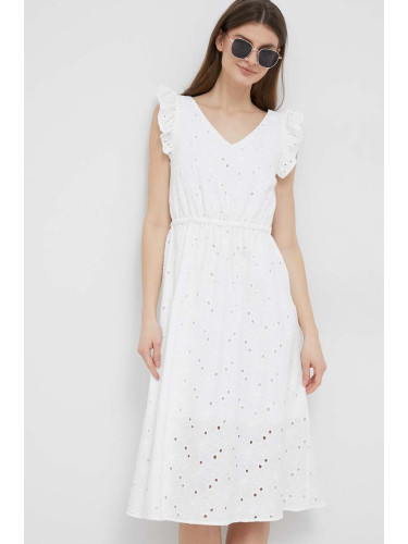 Памучна рокля PS Paul Smith в бяло къс модел разкроен модел