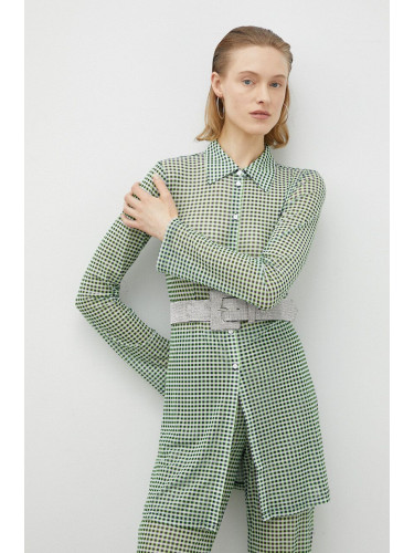 Риза Résumé дамска в зелено със стандартна кройка с класическа яка