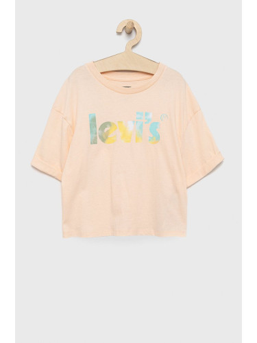 Детска памучна тениска Levi's в розово
