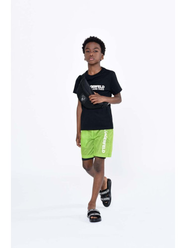 Детска памучна тениска Karl Lagerfeld в черно с принт
