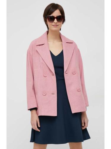 Палто с вълна Sisley В розово с преходна изолация с двуредно закопчаване
