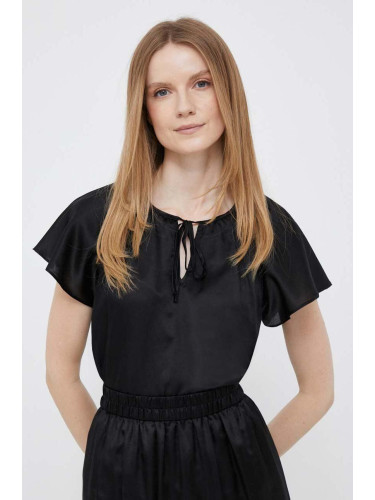 Блуза с коприна Dkny в черно с изчистен дизайн