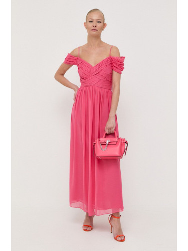 Копринена рокля Luisa Spagnoli в розово дълъг модел разкроен модел