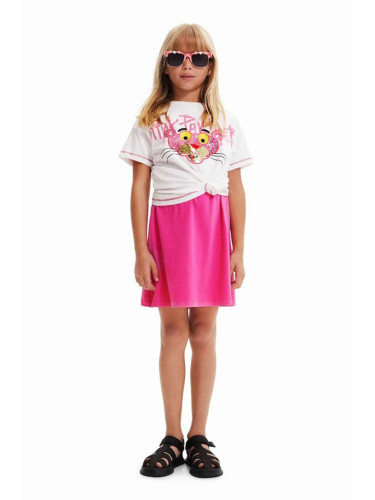 Детска памучна тениска Desigual Pink Panther в бяло