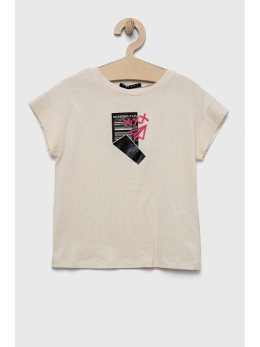 Детска памучна тениска Sisley в бежово