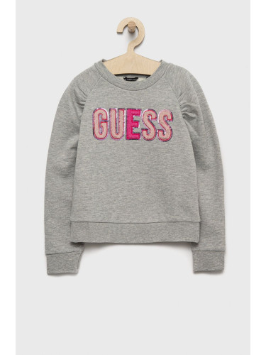 Детски суичър Guess в сиво с апликация