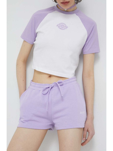 Къс панталон Roxy в лилаво с изчистен дизайн със стандартна талия