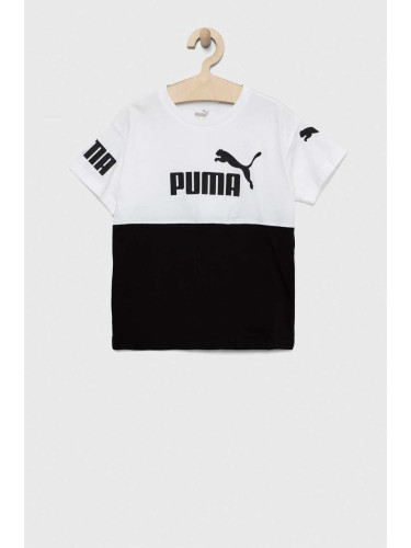 Детска памучна тениска Puma PUMA POWER Tee B в бяло с принт