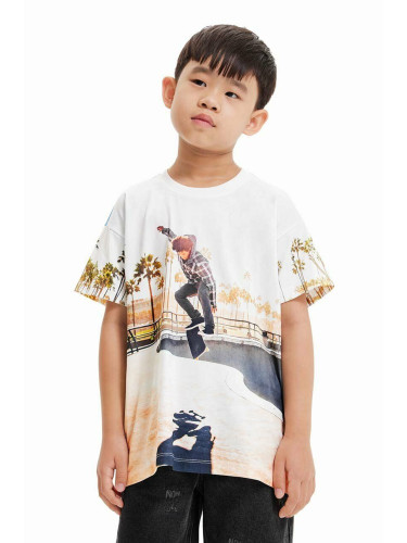 Детска памучна тениска Desigual с десен
