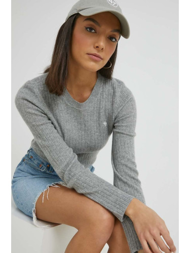 Кашмирен пуловер Abercrombie & Fitch дамски в сиво от лека материя