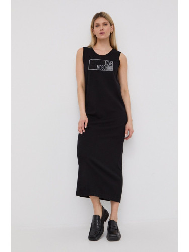 Памучна рокля Love Moschino в черно дълъг модел със стандартна кройка