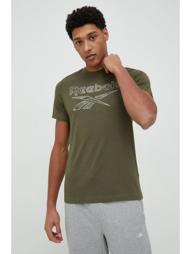 Памучна тениска Reebok в зелено с принт