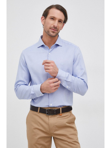 Памучна риза Emporio Armani мъжка със стандартна кройка с италианска яка
