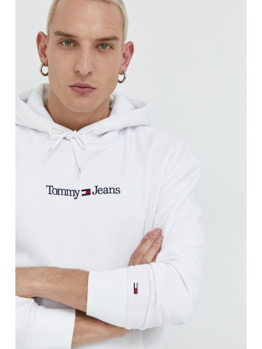 Суичър Tommy Jeans в бяло с качулка с апликация