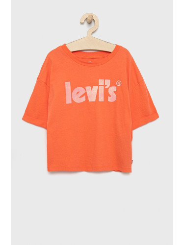 Детска памучна тениска Levi's в оранжево