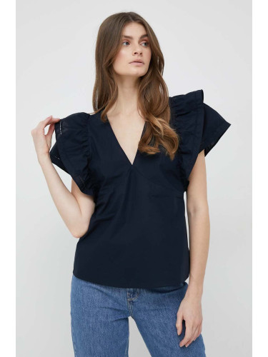Памучна блуза Tommy Hilfiger дамска в тъмносиньо с изчистен дизайн