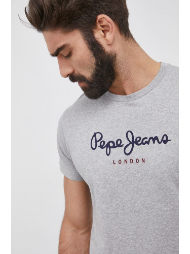 Памучна тениска Pepe Jeans Eggo в меланж на сиво
