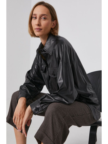 Риза Drykorn дамска в черно със свободна кройка с класическа яка