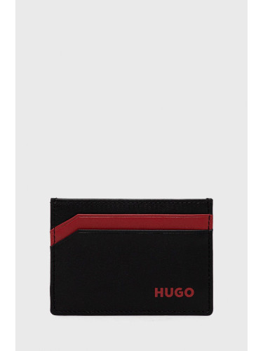 Кожен калъф за карти HUGO мъжки в черно 50470746