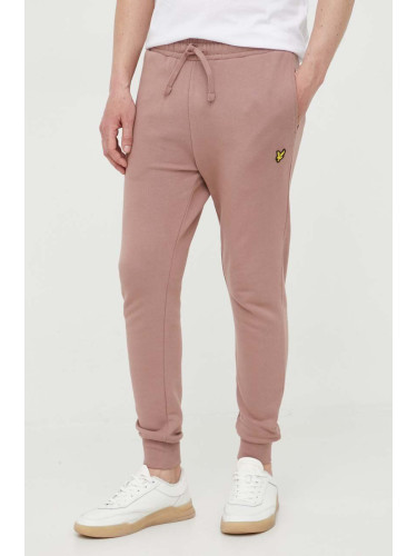 Памучен спортен панталон Lyle & Scott в розово с изчистен дизайн