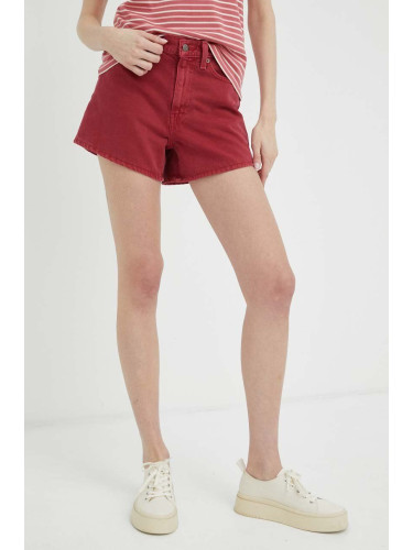 Дънкови къси панталони Levi's в червено с изчистен дизайн с висока талия