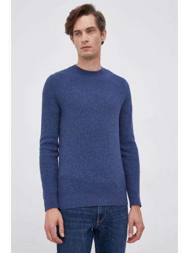 Пуловер с вълна Sisley мъжки в тъмносиньо от лека материя