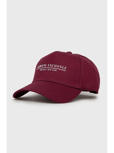 Памучна шапка Armani Exchange в бордо с принт