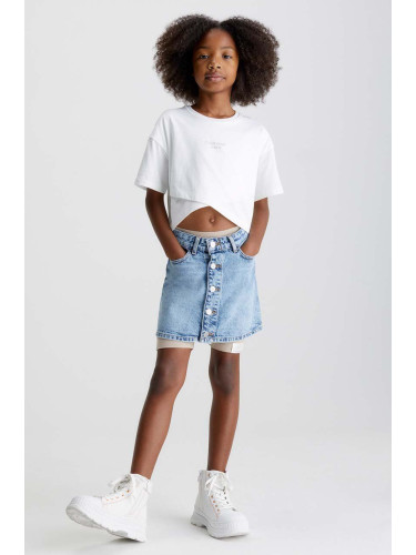 Детска дънкова пола Calvin Klein Jeans в синьо къс модел със стандартна кройка