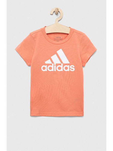 Детска памучна тениска adidas G BL в оранжево