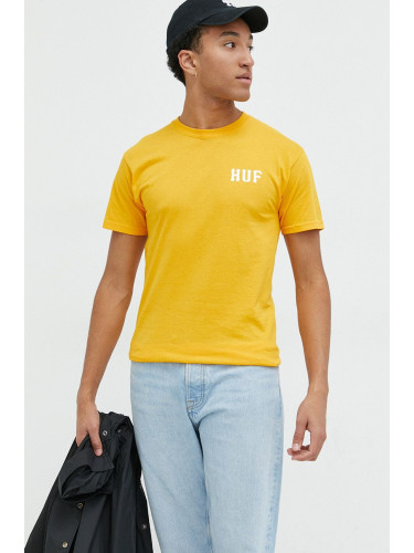 Памучна тениска HUF в оранжево с принт