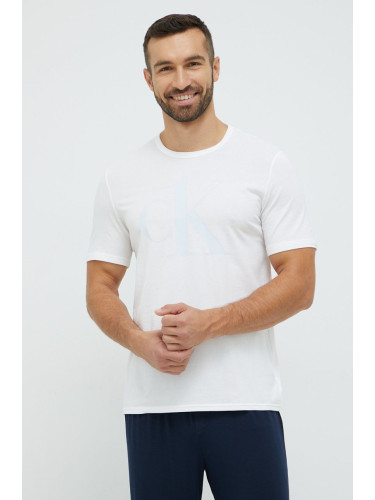 Горнище на пижама с къси ръкави Calvin Klein Underwear в бяло с принт