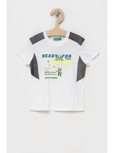 Детска памучна тениска United Colors of Benetton в бяло с принт