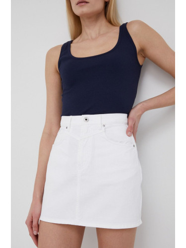 Памучна дънкова пола Pepe Jeans Rachel Skirt в бяло къс модел със стандартна кройка