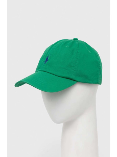 Памучна шапка с козирка Polo Ralph Lauren в зелено с апликация 710667709