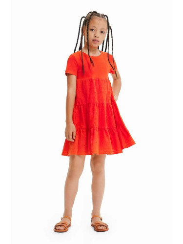 Детска рокля Desigual в оранжево среднодълъг модел разкроен модел