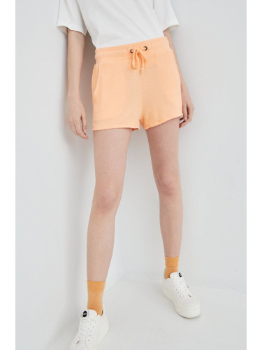 Къси панталони Roxy в оранжево меланж на с висока талия